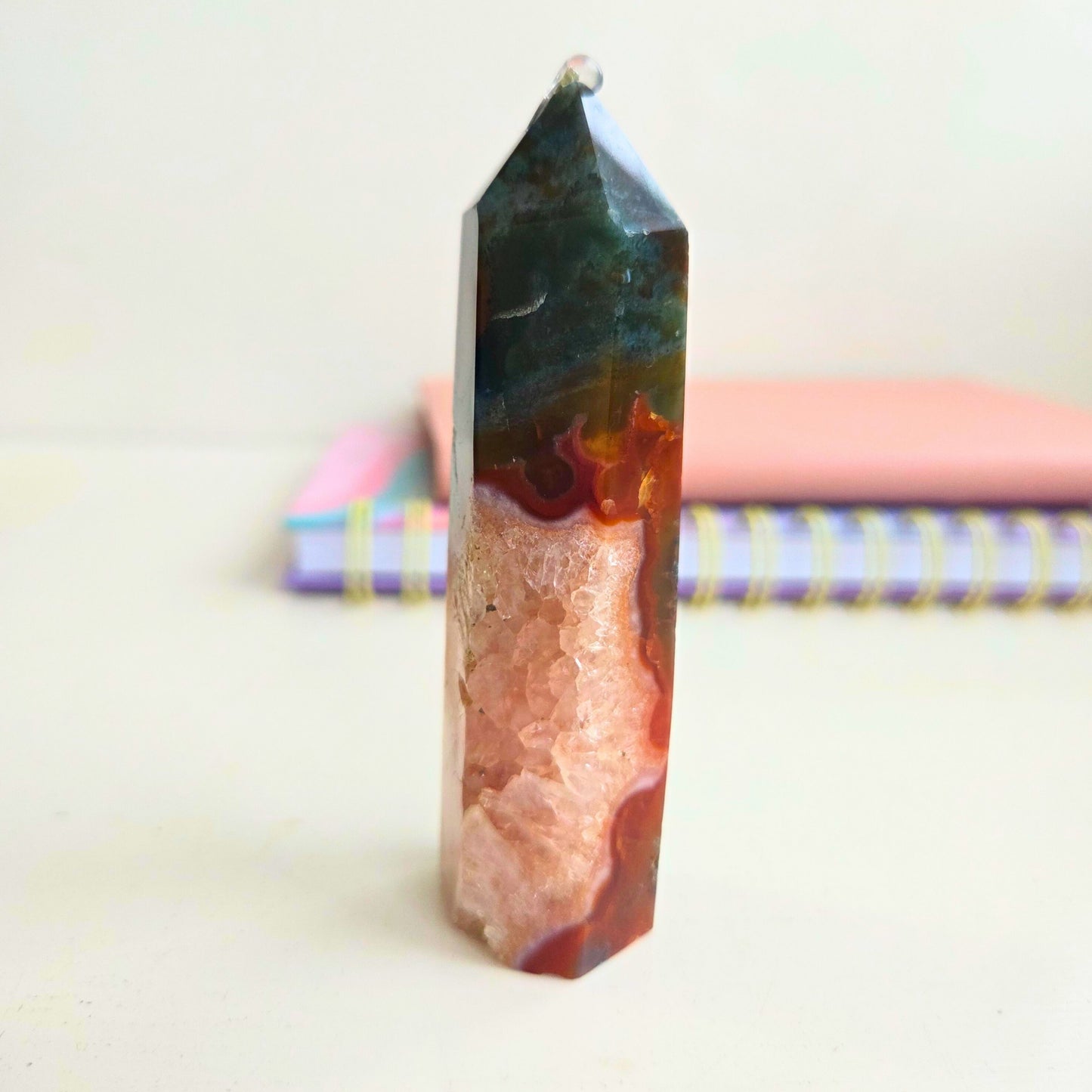 Moss Agate and Carnelian Tower